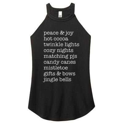 Peace & Joy Hot Cocoa Twinkle Lights Cozy Nights Women’s Perfect Tri Rocker Tank