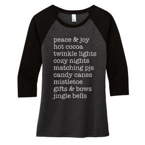 Peace & Joy Hot Cocoa Twinkle Lights Cozy Nights Women's Tri-Blend 3/4-Sleeve Raglan Shirt