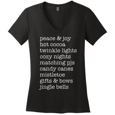 Peace & Joy Hot Cocoa Twinkle Lights Cozy Nights Women's V-Neck T-Shirt