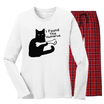 Pun Joke I Found This Humerus Humorous Cat Lover Women's Long Sleeve Flannel Pajama Set 