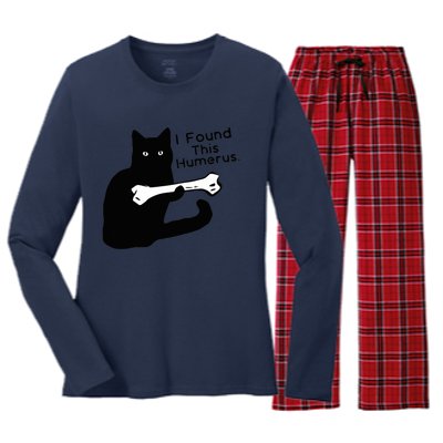 Pun Joke I Found This Humerus Humorous Cat Lover Women's Long Sleeve Flannel Pajama Set 