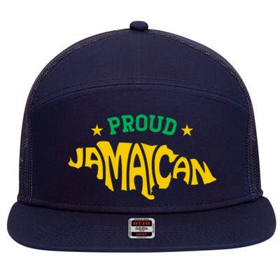 Proud Jamaican Jamaica Flag Map Souvenir Jamaican 7 Panel Mesh Trucker Snapback Hat