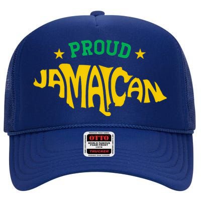 Proud Jamaican Jamaica Flag Map Souvenir Jamaican High Crown Mesh Back Trucker Hat