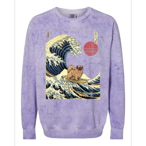 Pekingese Japanese Kanagawa Wave Funny Surf Dog Colorblast Crewneck Sweatshirt