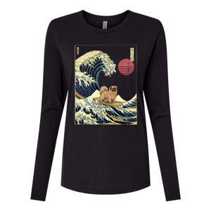 Pekingese Japanese Kanagawa Wave Funny Surf Dog Womens Cotton Relaxed Long Sleeve T-Shirt