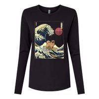 Pekingese Japanese Kanagawa Wave Funny Surf Dog Womens Cotton Relaxed Long Sleeve T-Shirt