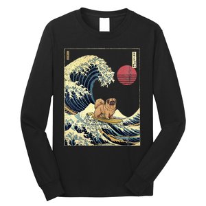 Pekingese Japanese Kanagawa Wave Funny Surf Dog Long Sleeve Shirt