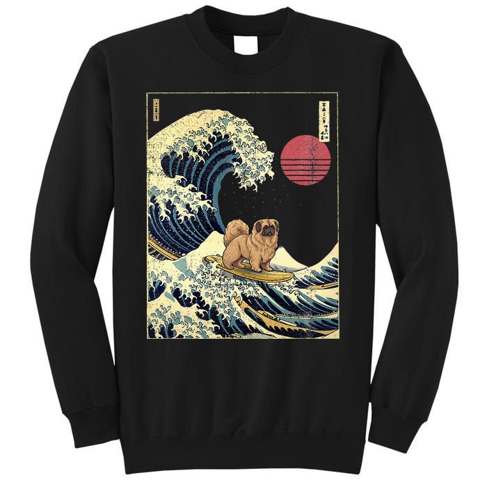 Pekingese Japanese Kanagawa Wave Funny Surf Dog Sweatshirt