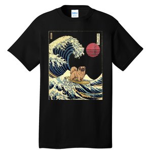 Pekingese Japanese Kanagawa Wave Funny Surf Dog Tall T-Shirt