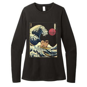 Pekingese Japanese Kanagawa Wave Funny Surf Dog Womens CVC Long Sleeve Shirt