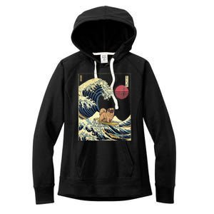 Pekingese Japanese Kanagawa Wave Funny Surf Dog Women's Fleece Hoodie