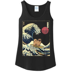 Pekingese Japanese Kanagawa Wave Funny Surf Dog Ladies Essential Tank