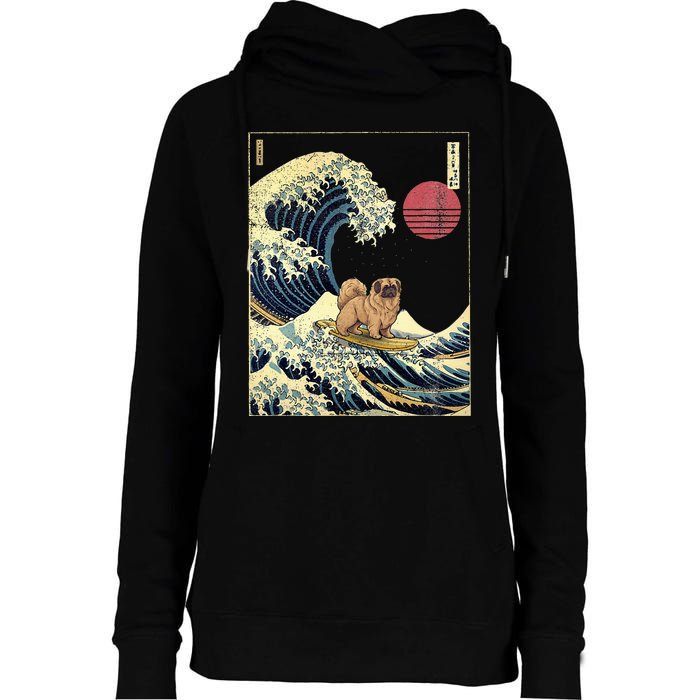 Pekingese Japanese Kanagawa Wave Funny Surf Dog Womens Funnel Neck Pullover Hood