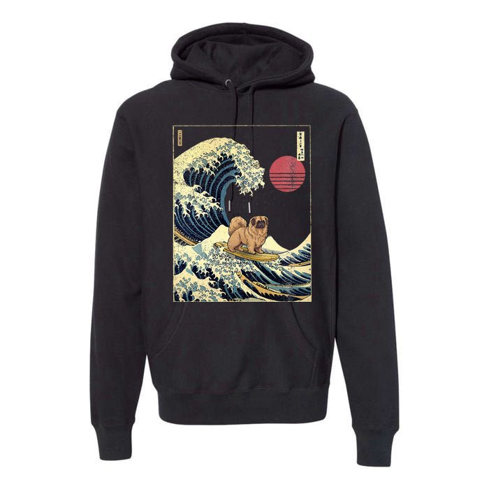 Pekingese Japanese Kanagawa Wave Funny Surf Dog Premium Hoodie