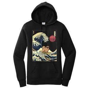 Pekingese Japanese Kanagawa Wave Funny Surf Dog Women's Pullover Hoodie