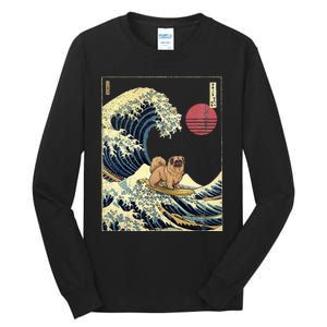 Pekingese Japanese Kanagawa Wave Funny Surf Dog Tall Long Sleeve T-Shirt