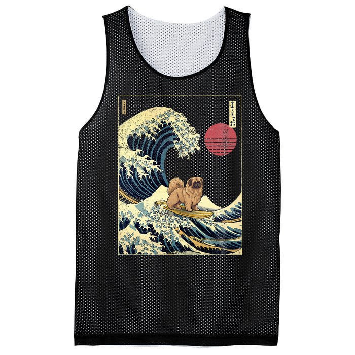 Pekingese Japanese Kanagawa Wave Funny Surf Dog Mesh Reversible Basketball Jersey Tank