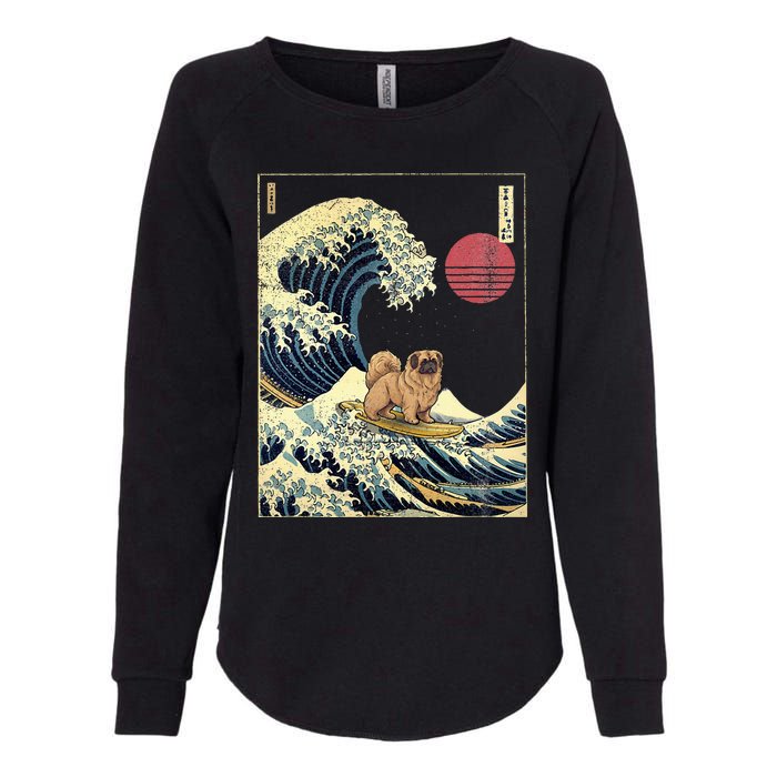 Pekingese Japanese Kanagawa Wave Funny Surf Dog Womens California Wash Sweatshirt