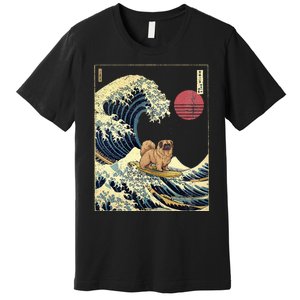 Pekingese Japanese Kanagawa Wave Funny Surf Dog Premium T-Shirt