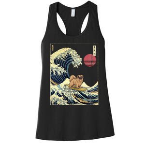 Pekingese Japanese Kanagawa Wave Funny Surf Dog Women's Racerback Tank