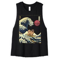 Pekingese Japanese Kanagawa Wave Funny Surf Dog Women's Racerback Cropped Tank