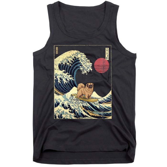 Pekingese Japanese Kanagawa Wave Funny Surf Dog Tank Top