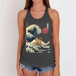 Pekingese Japanese Kanagawa Wave Funny Surf Dog Women's Knotted Racerback Tank