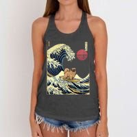 Pekingese Japanese Kanagawa Wave Funny Surf Dog Women's Knotted Racerback Tank