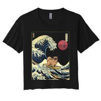 Pekingese Japanese Kanagawa Wave Funny Surf Dog Women's Crop Top Tee