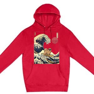 Pekingese Japanese Kanagawa Wave Funny Surf Dog Premium Pullover Hoodie