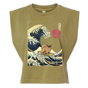 Pekingese Japanese Kanagawa Wave Funny Surf Dog Garment-Dyed Women's Muscle Tee