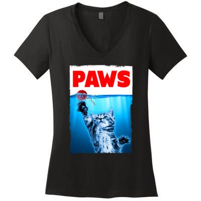 Paws Jaws Kitten Ball String For Men For Women Feline Lovers Women's V-Neck T-Shirt