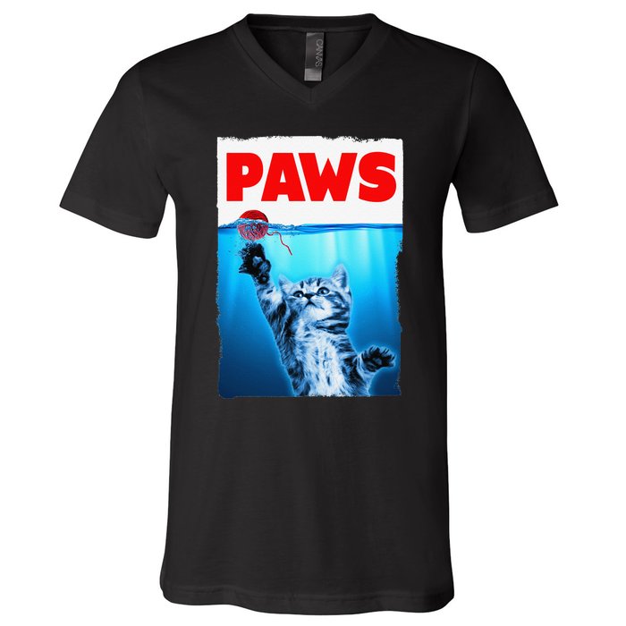 Paws Jaws Kitten Ball String For  Feline Lovers V-Neck T-Shirt