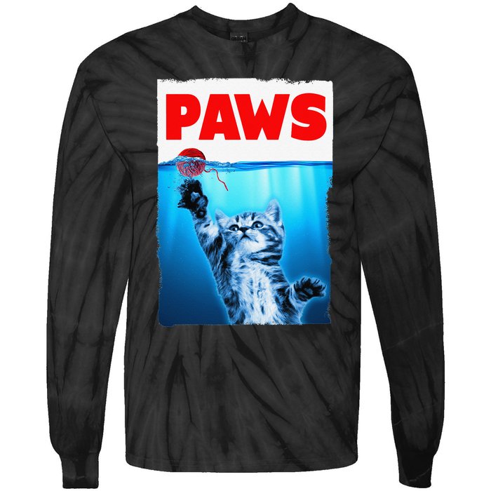 Paws Jaws Kitten Ball String For  Feline Lovers Tie-Dye Long Sleeve Shirt