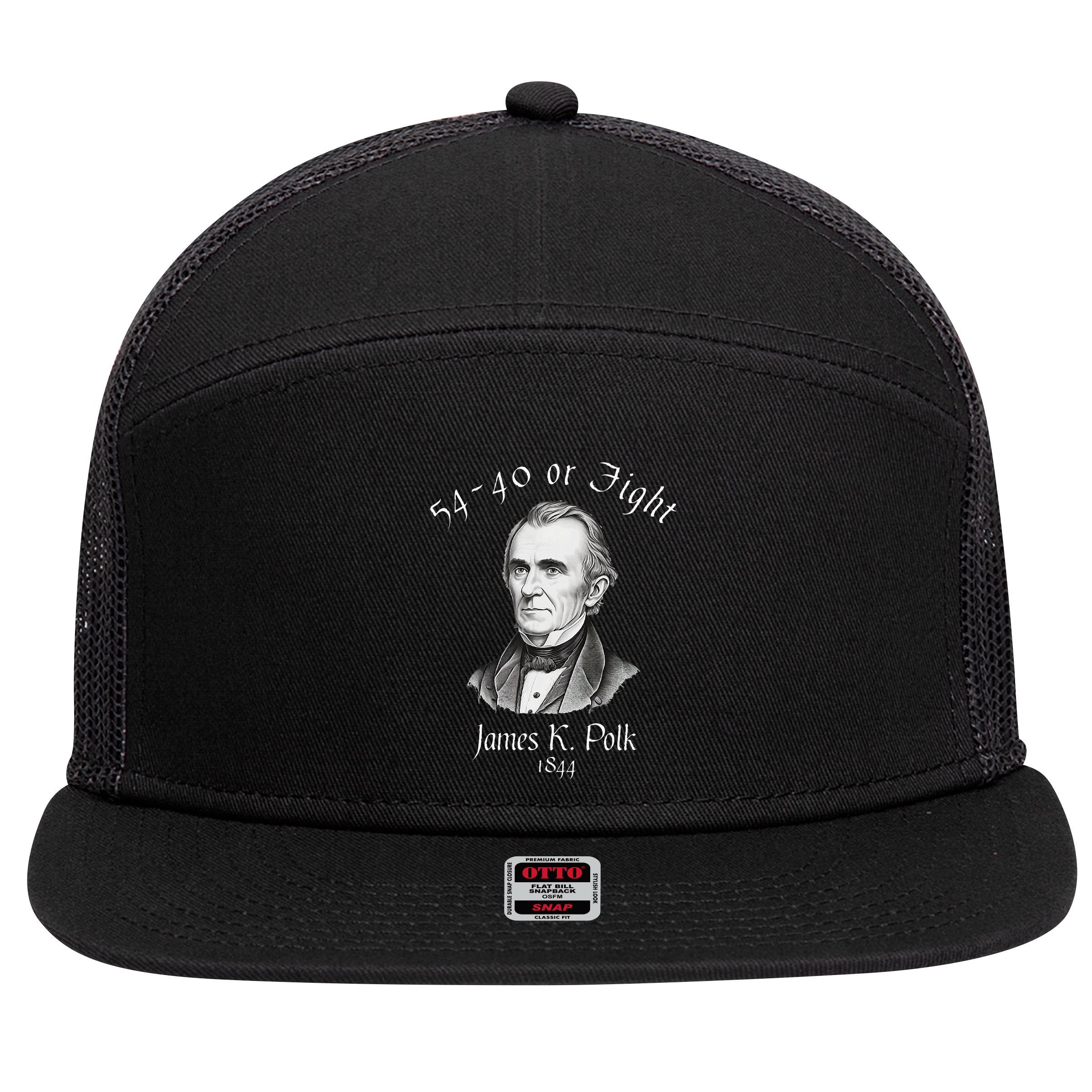 President James K Polk 1844 Campaign Slogan 7 Panel Mesh Trucker Snapback Hat