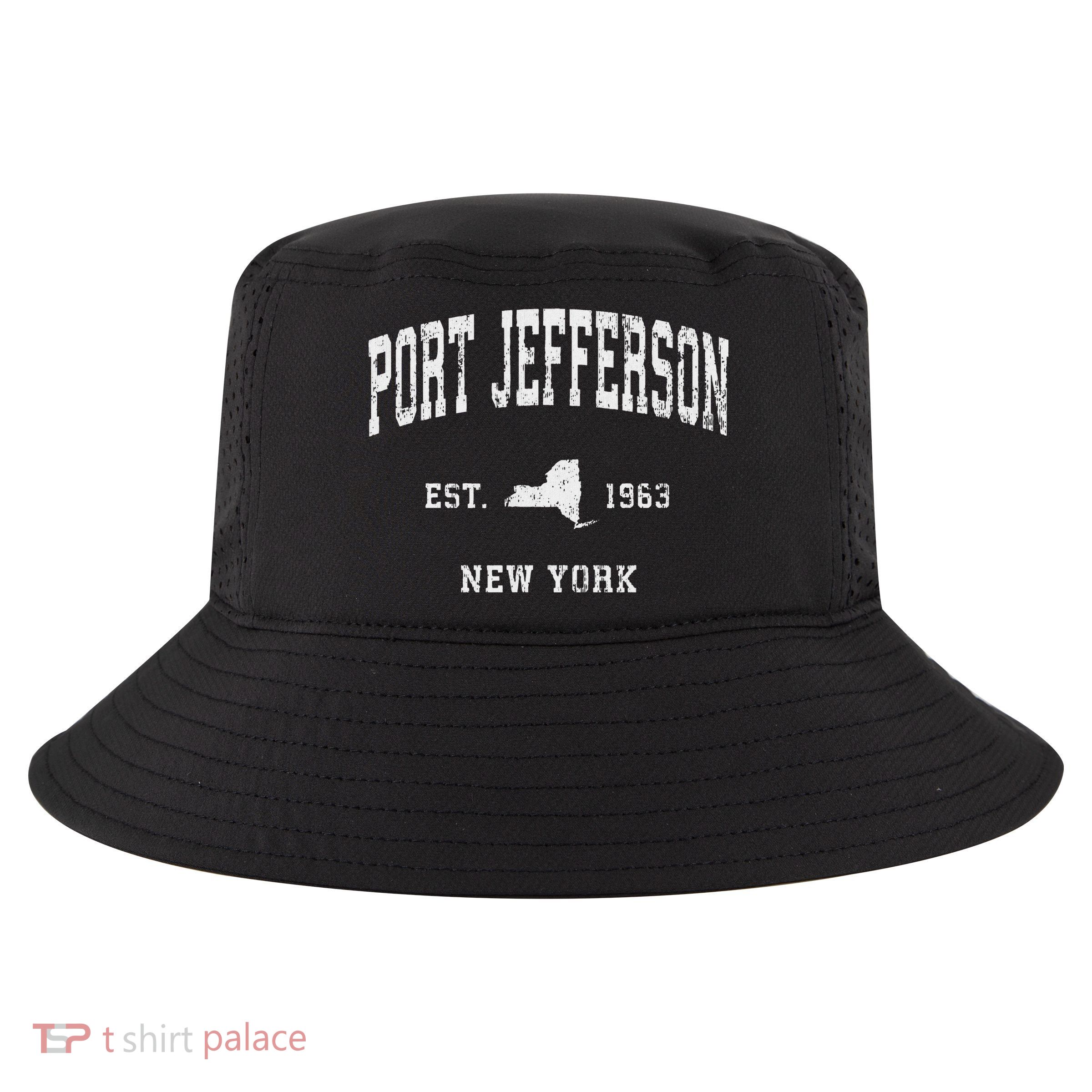 Port Jefferson New York Ny Vintage Athletic Sports Design Cool Comfort Performance Bucket Hat