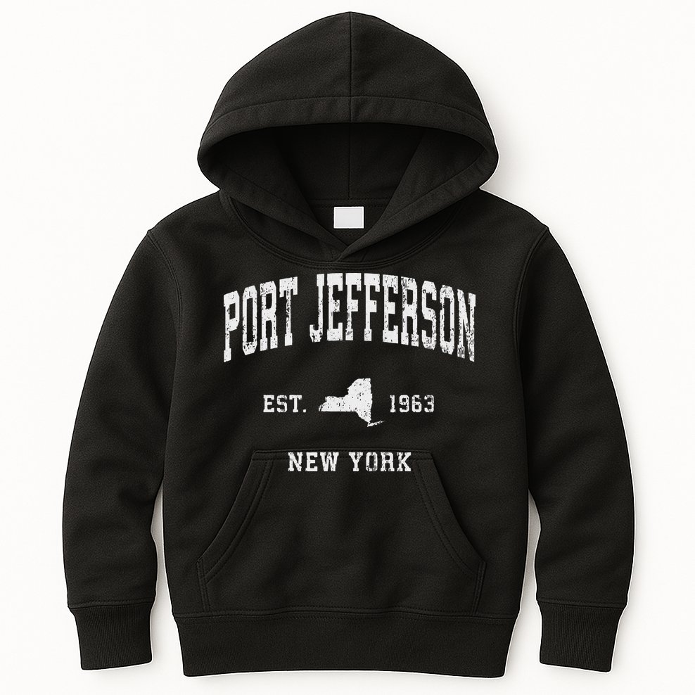 Port Jefferson New York Ny Vintage Athletic Sports Design Kids Hoodie