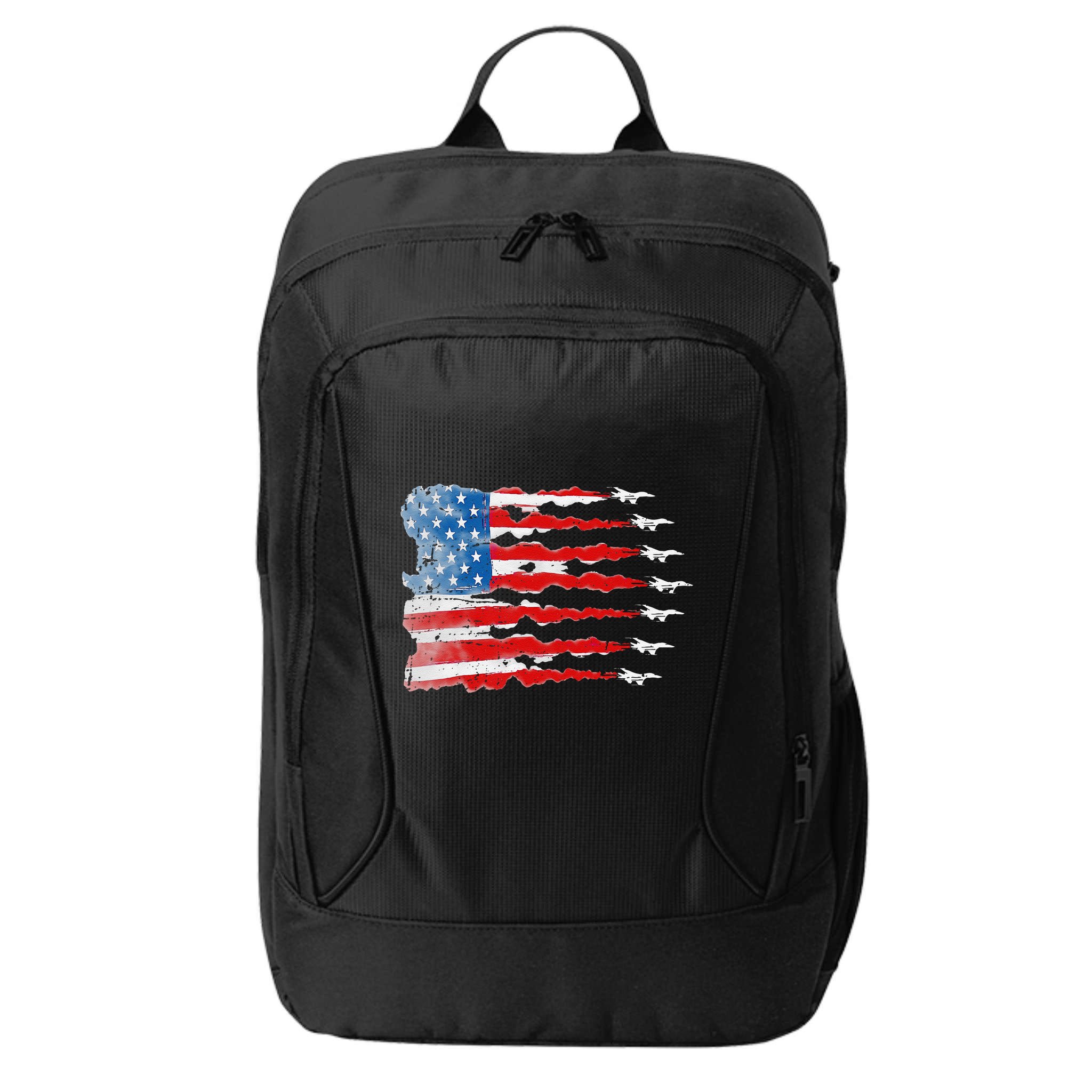 Patriotic Jet Red White Blue Usa Flag 4th Of July City Backpack