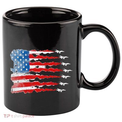 Patriotic Jet Red White Blue Usa Flag 4th Of July 11oz C Handle Ceramic Mug