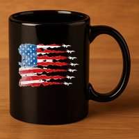 Patriotic Jet Red White Blue Usa Flag 4th Of July 11oz C Handle Ceramic Mug