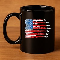 Patriotic Jet Red White Blue Usa Flag 4th Of July 11oz C Handle Ceramic Mug