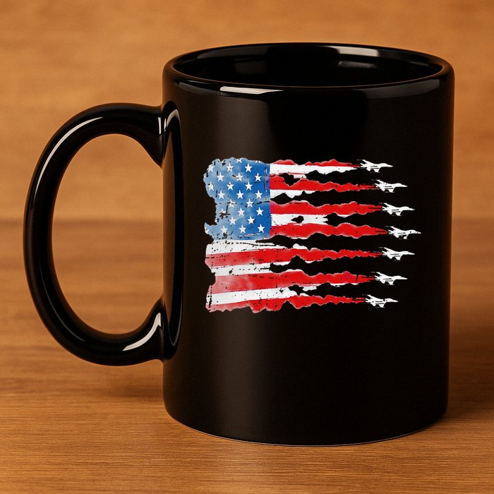 Patriotic Jet Red White Blue Usa Flag 4th Of July 11oz C Handle Ceramic Mug