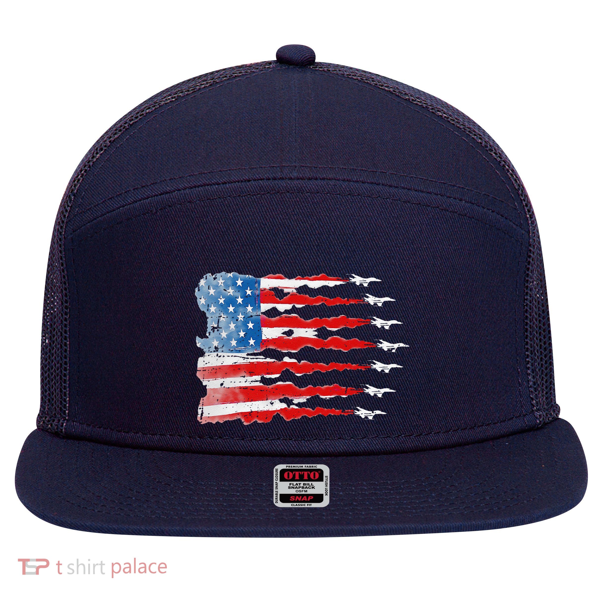 Patriotic Jet Red White Blue Usa Flag 4th Of July 7 Panel Mesh Trucker Snapback Hat