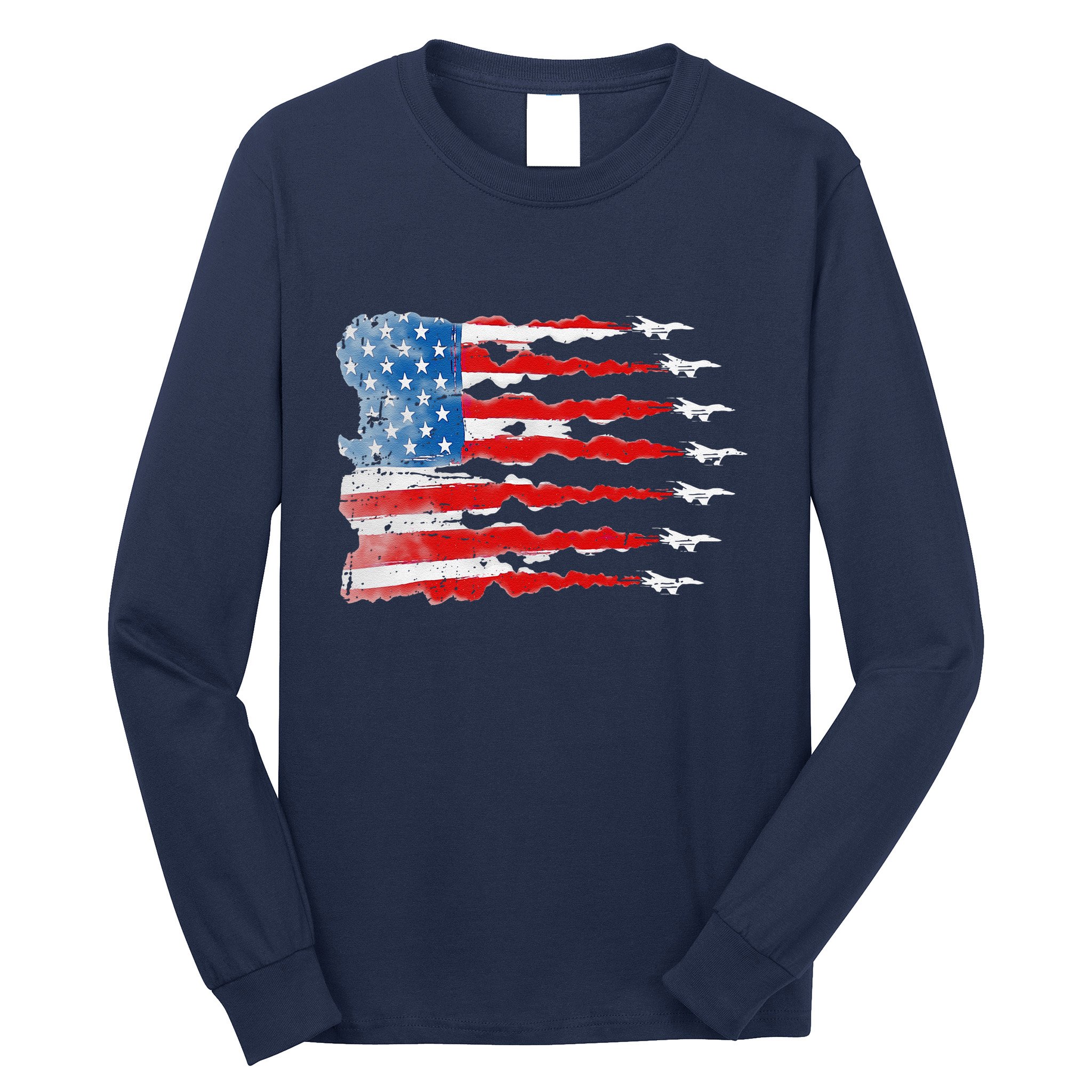Patriotic Jet Red White Blue Usa Flag 4th Of July Long Sleeve Shirt
