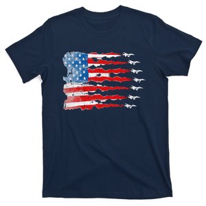 Patriotic Jet Red White Blue Usa Flag 4th Of July T-Shirt