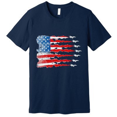 Patriotic Jet Red White Blue Usa Flag 4th Of July Premium T-Shirt
