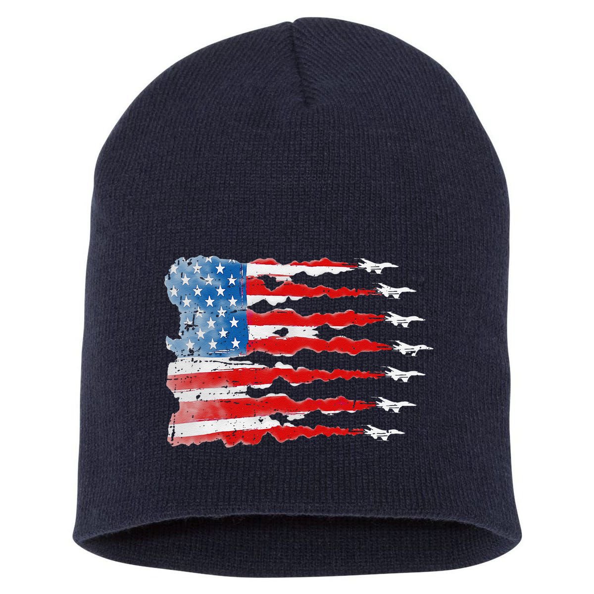 Patriotic Jet Red White Blue Usa Flag 4th Of July Short Acrylic Beanie