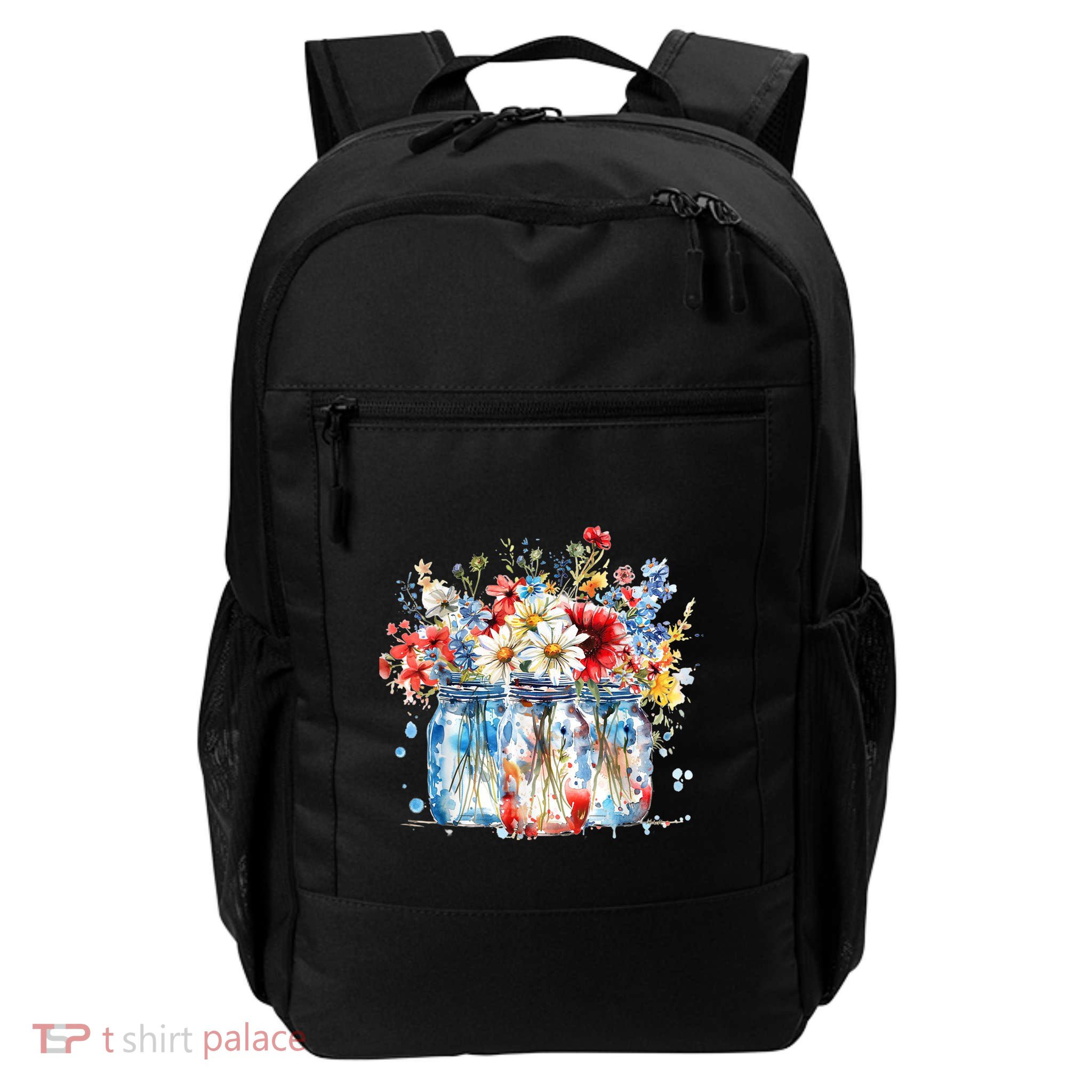 Patriotic Jars & Red White Funny Blue Flowers 4th Of July Daily Commute Backpack