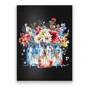 Patriotic Jars & Red White Funny Blue Flowers 4th Of July Poster