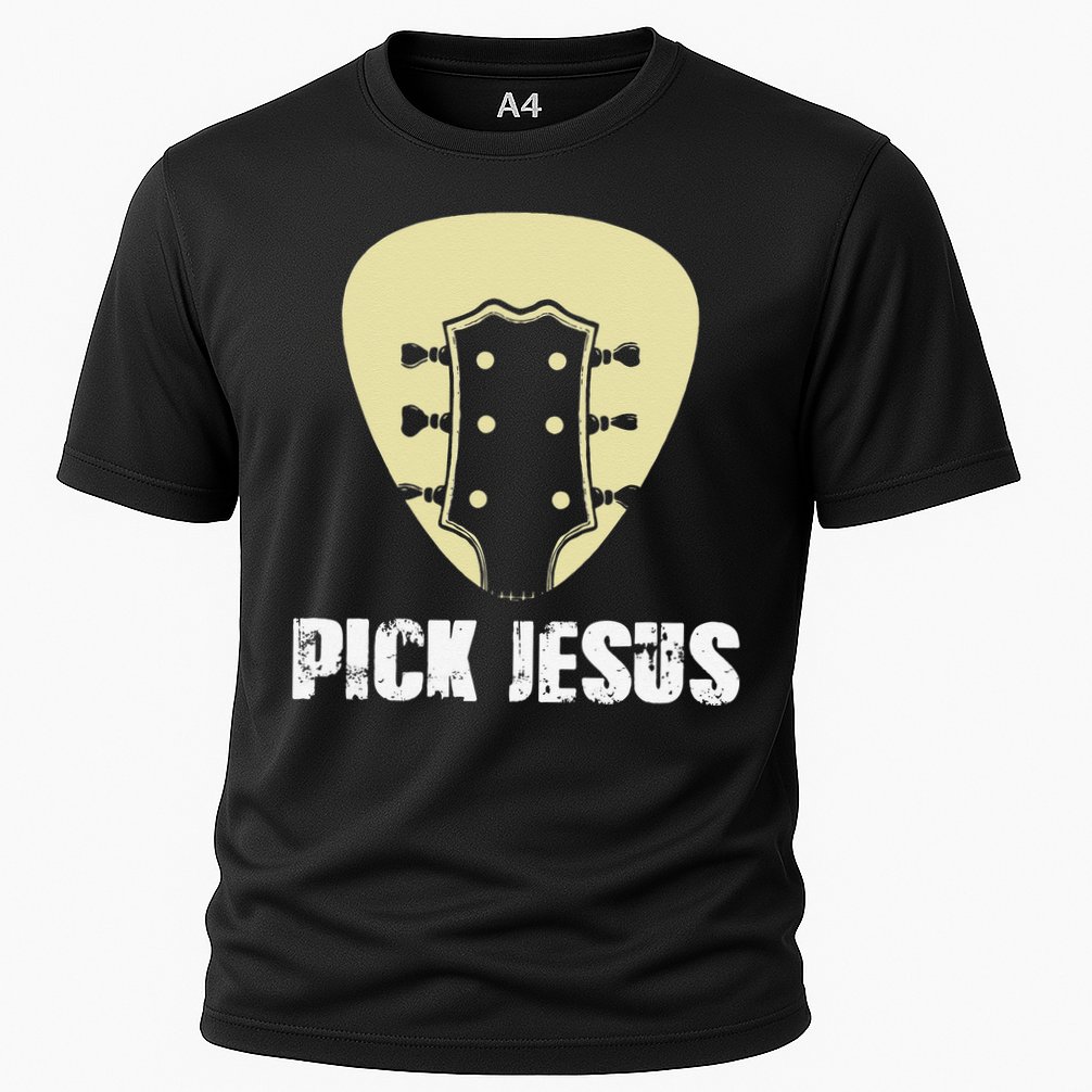 Pick Jesus Religious Musician Idea Guitar Worship Cooling Performance Crew T-Shirt